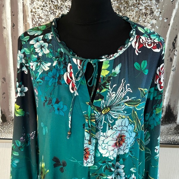 Hale Bob Womens Long Sleeve Multicolor Floral Shirt Dress 79CN6417 - Size M - Picture 4 of 10